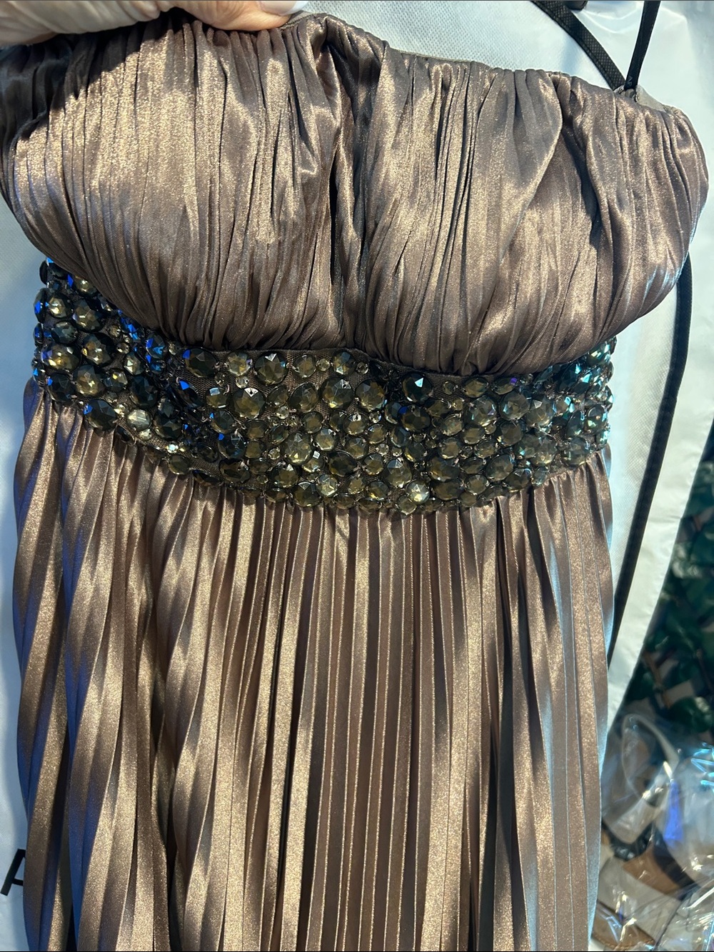 APART Strapless Metallic Bronze Pleated Evening Dress - Picture 2 of 6